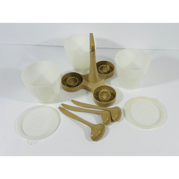 Tupperware Vintage Kitchen Condiment Set #757-3 With 3 Cups 3 Spoons 2 Lids & Ca - Picture 4 of 10